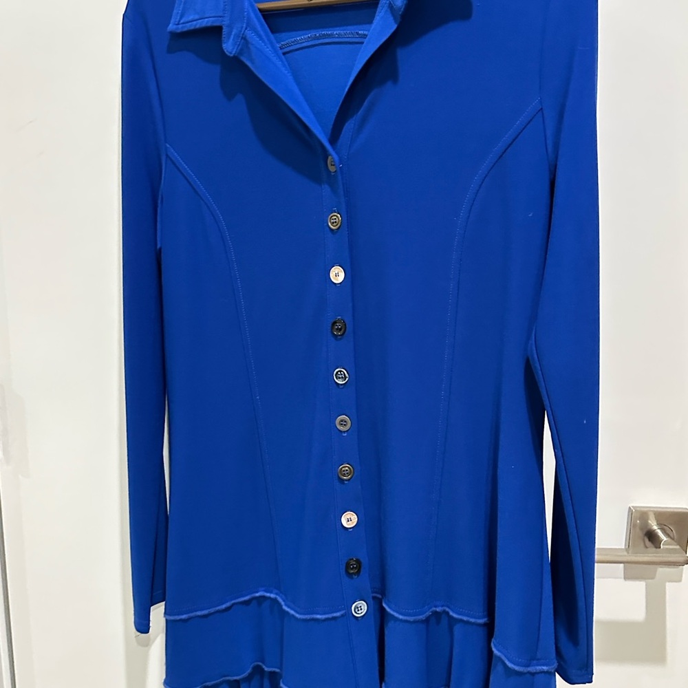 Joseph Ribkoff Royal Blue Ruffled Hem Button-Down Top - Picture 2 of 5
